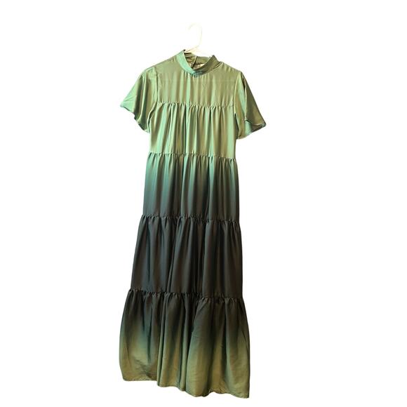 Anthropologie Corey Lynn Calter Gianna Tiered Maxi Dress Green Ombre Size XS New - Picture 1 of 8
